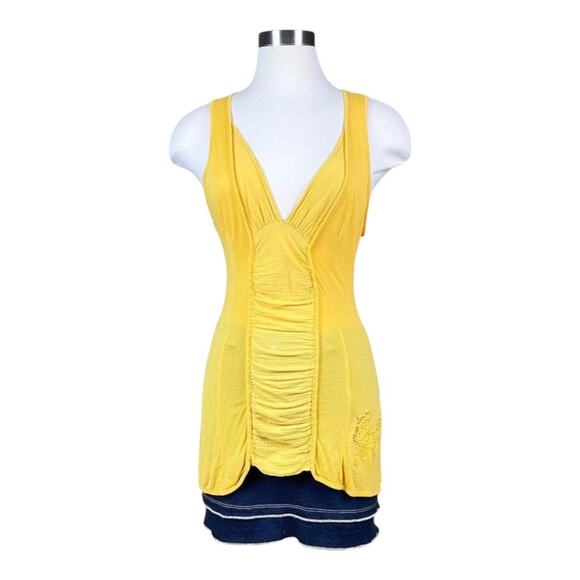 Vintage Miss Sixty Tank Top Yellow Floral Embroidered Women's Medium Fairy - Picture 3 of 8